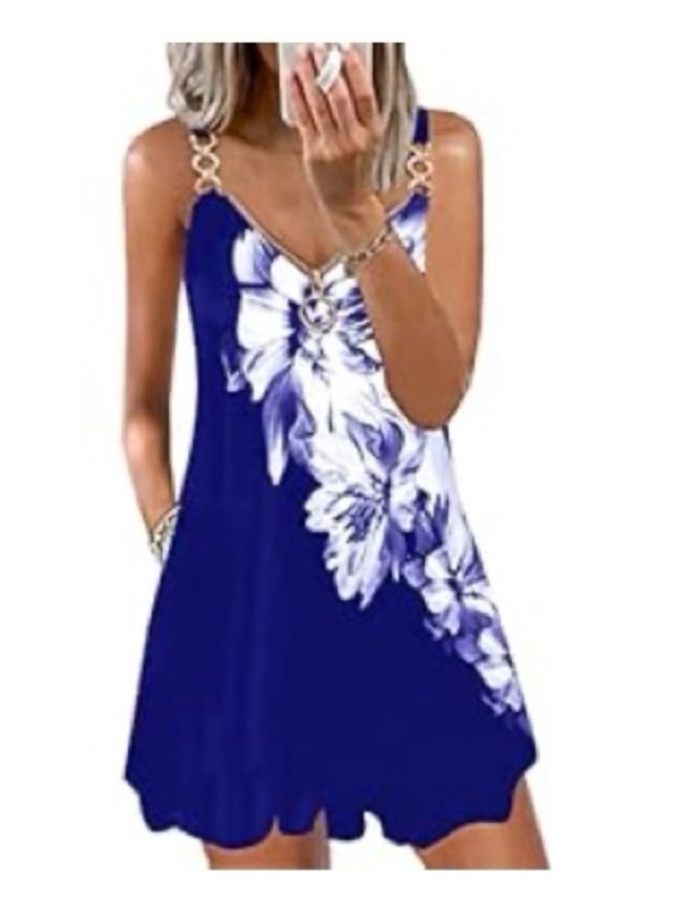 ETCYY Blue and White Floral Sleeveless Sun Dress